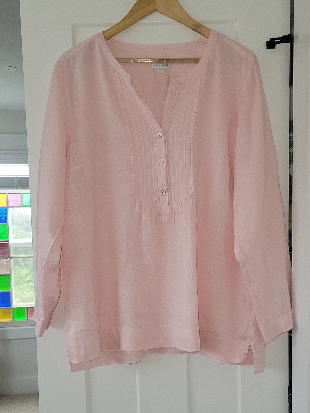 J.Jill. Light Pink 100% Linen Henley Tunic Top